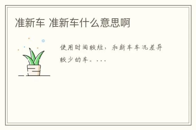 准新车 准新车什么意思啊