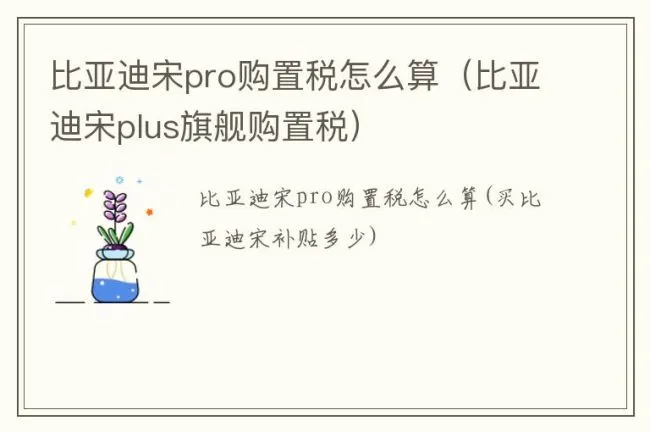 比亚迪宋pro购置税怎么算（比亚迪宋plus旗舰购置税）