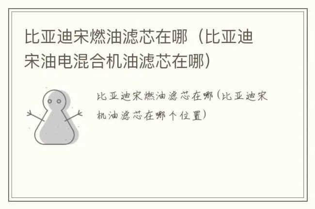 比亚迪宋燃油滤芯在哪（比亚迪宋油电混合机油滤芯在哪）