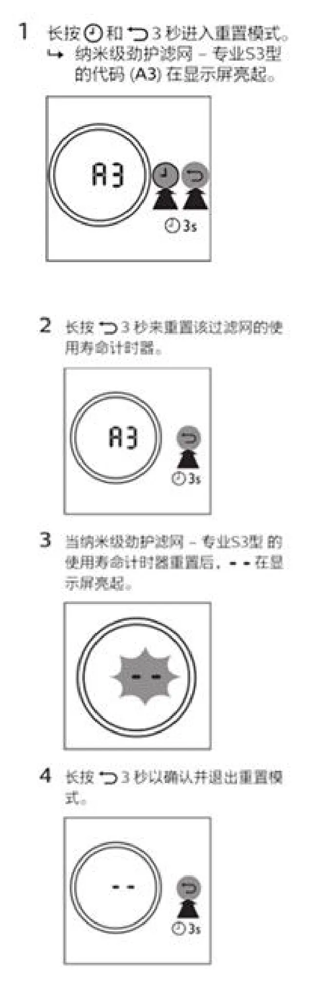 飞利浦AC3256空气净化器怎么重置滤网寿命计数器