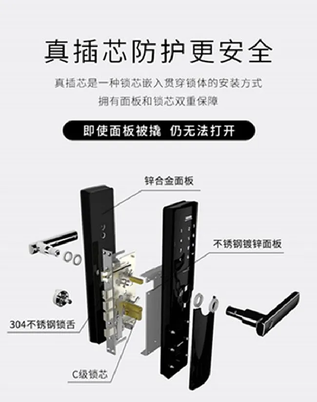 金指码K51智能锁是真插芯吗