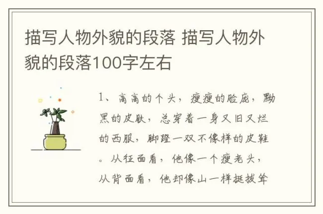描写人物外貌的段落 描写人物外貌的段落100字左右