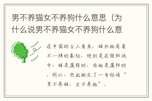 男不养猫女不养狗什么意思（为什么说男不养猫女不养狗什么意思）