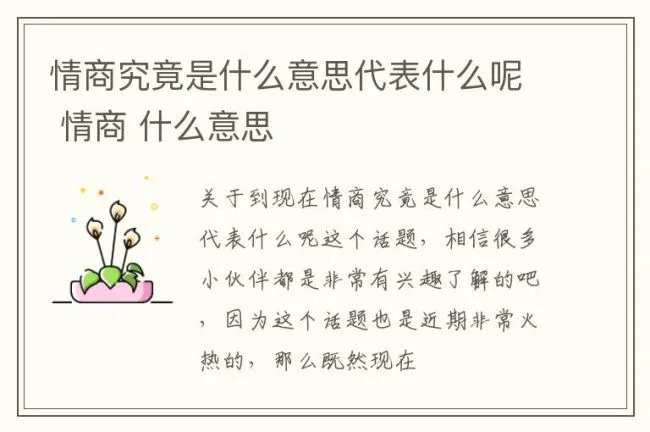 情商究竟是什么意思代表什么呢 情商 什么意思