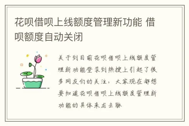 花呗借呗上线额度管理新功能 借呗额度自动关闭