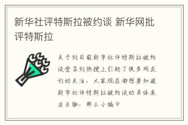 新华社评特斯拉被约谈 新华网批评特斯拉