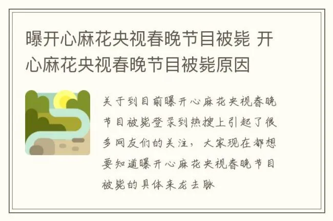 曝开心麻花央视春晚节目被毙 开心麻花央视春晚节目被毙原因