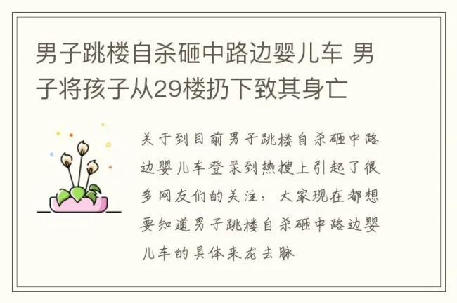 男子跳楼自杀砸中路边婴儿车 男子将孩子从29楼扔下致其身亡