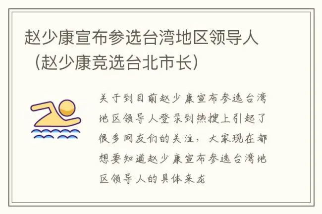赵少康宣布参选台湾地区领导人（赵少康竞选台北市长）