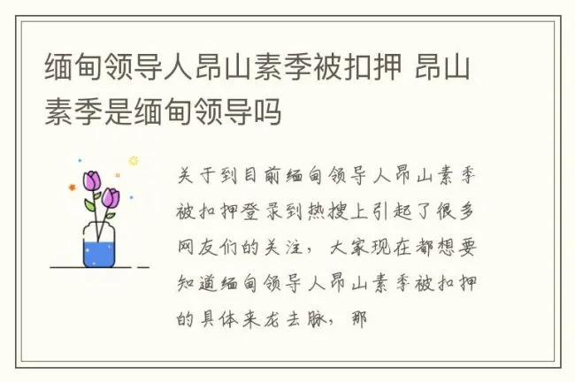 缅甸领导人昂山素季被扣押 昂山素季是缅甸领导吗