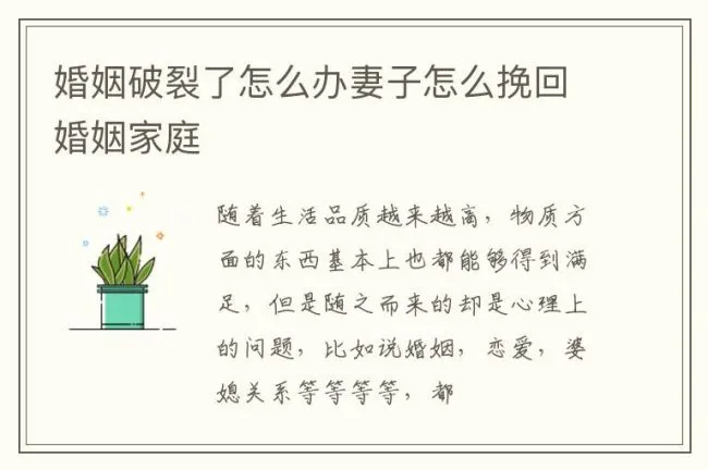 婚姻破裂了怎么办妻子怎么挽回婚姻家庭