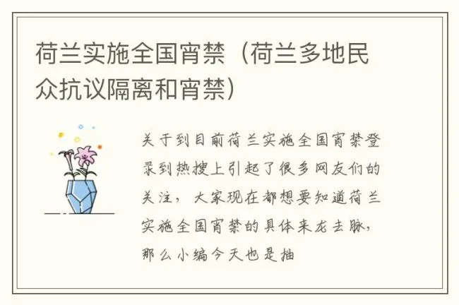 荷兰实施全国宵禁（荷兰多地民众抗议隔离和宵禁）