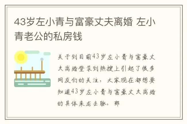 43岁左小青与富豪丈夫离婚 左小青老公的私房钱