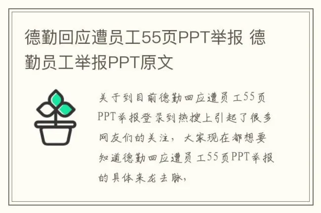 德勤回应遭员工55页PPT举报 德勤员工举报PPT原文