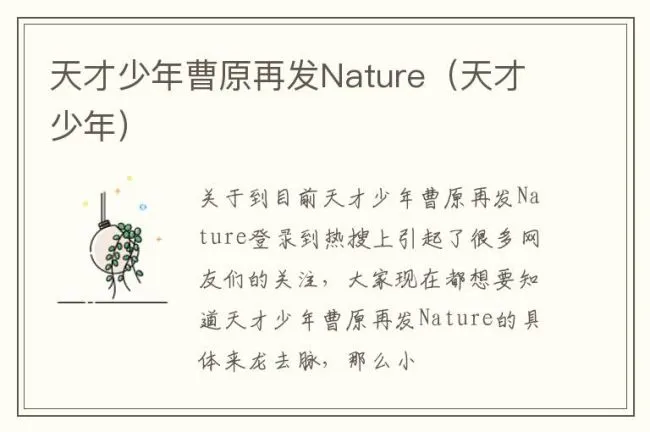 天才少年曹原再发Nature（天才少年）