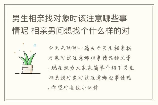 男生相亲找对象时该注意哪些事情呢 相亲男问想找个什么样的对象