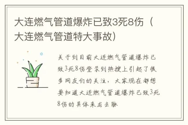大连燃气管道爆炸已致3死8伤（大连燃气管道特大事故）