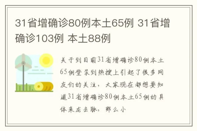 31省增确诊80例本土65例 31省增确诊103例 本土88例