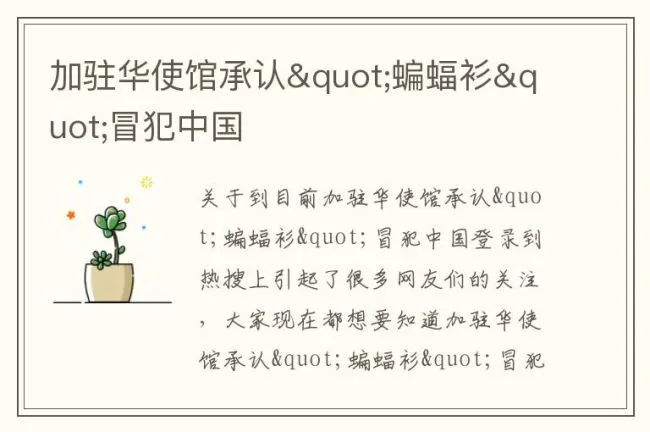 加驻华使馆承认"蝙蝠衫"冒犯中国